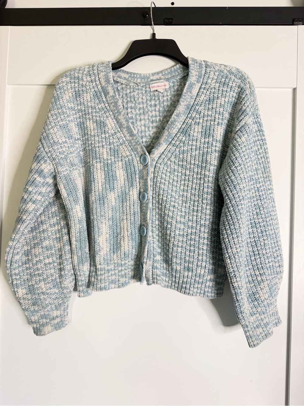 Design History light blue chunky knit cardigan sweater